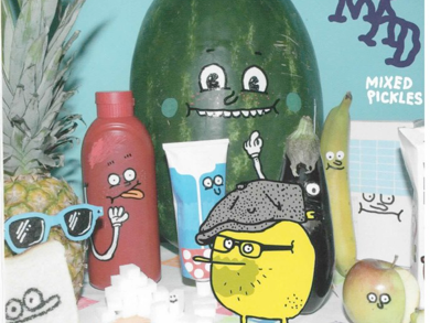 Illustration „MAD Mixed Pickles“: gezeichnete Obst- und Gemüse-Figuren